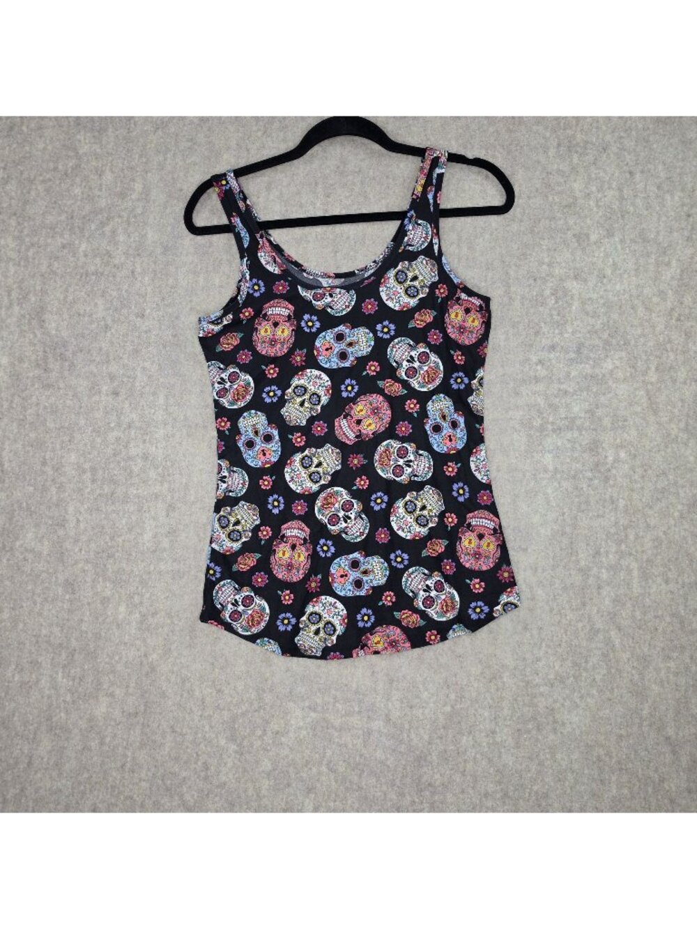 No Boundaries Womens Tank Top Black Sugar Skull Print Size L Polyester Blend